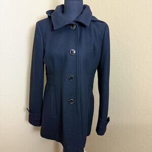 Kenneth Cole New York Hooded Wool Blend Coat Black Women’s Size 6 Jacket